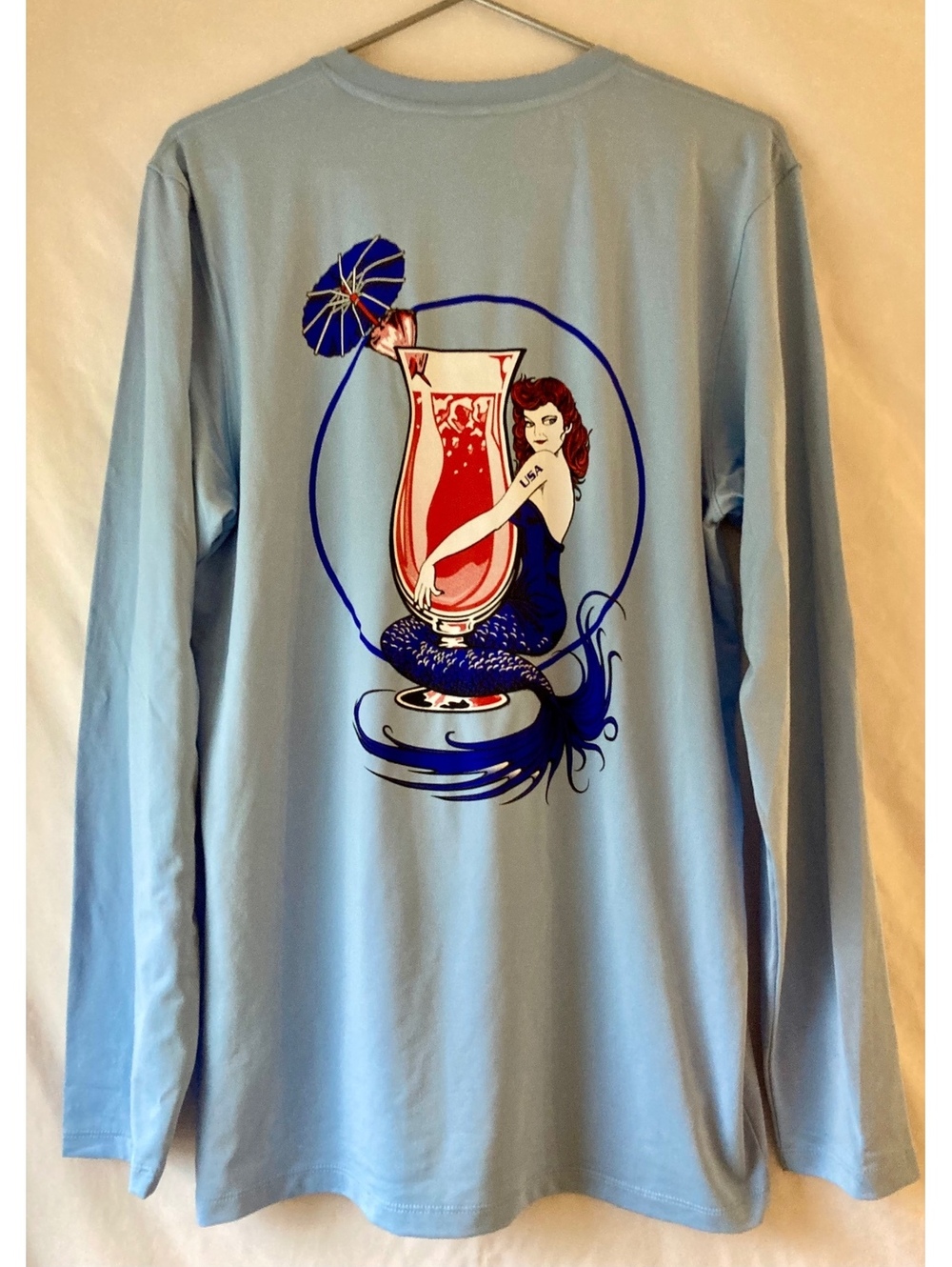 Bow Candy Freedom Mermaid UPF 50+ Performance Long Sleeve Shirt Blue M